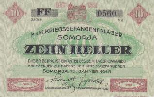 Somorja / hadifogolytábor 1916. január 15. 10f + 20f + 50f + 1K + 2K szükségpénz sorozat T:I