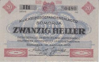 Somorja / hadifogolytábor 1916. január 15. 10f + 20f + 50f + 1K + 2K szükségpénz sorozat T:I