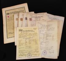 9 db bizonyítvány a 30-as évekből, közte több okmánybélyeges