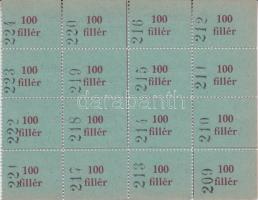 ~1916. "Honvédelmi szolgálatot teljesítő iparostársaink hozzátartozói megsegítésére" 100f (16db) 4x4-es ívben sorszámozva T:I