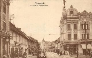 Temesvár, Fő utca, Nenadovits Sándor kereskedése, Marokkaner szálloda; Moravetz testvérek kiadása / main street