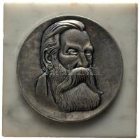 Szovjetunió DN Azonosítatlan, férfit ábrázoló szocialista fém plakett (59mm) márvány talpon, jelzetlen (75mm)T:2- Soviet Union ND Unidentified metal socialist medallion (59mm) on marble (79mm), unsigned C:VF