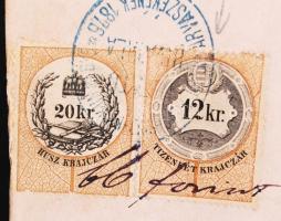 1882 Kolozsvár, Nyugta 12 és 20 krajcáros illetékbélyeggel a kolozsai takarékpénztárnál történt befi...
