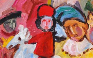 Schéner Mihály (1923-2009): Bohócok. Olaj, farost, jelzett, keretben, 50×70 cm