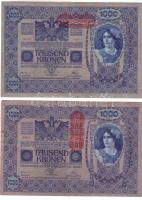 Ausztria 1902. 1000K 2 klf típusban, 2 klf típusú piros  "Deutschösterreich" fny-sal T:II Csak egyszer hajtva!