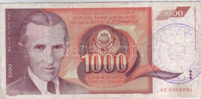 Bosznia-Hercegovina 1992. 1000D lila kézibélyegzővel T:II- R!