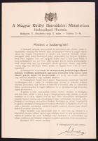 1917 Budapest, A Magyar Királyi Honvédelmi Ministerium Hadsegélyező Hivatala által kiadott hirdetmény, felhívás ruhaneműk adományozására.