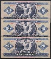 1969. 20Ft (3x) egymásutáni sorszámokkal T:II Csak egyszer hajtva!