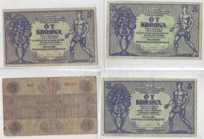 1919. 5K "T.K" 2 klf variáns (2x)  ("Osztrák-magyar Bank-más törvényes...") összesen 4 db, színvariánsok T:II/III,III/IV