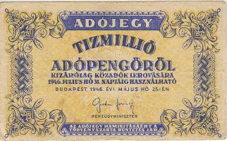 1946. 10.000.000Adóp. (variáns) hátlapon a címer fordított állású T:III/IV