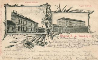 1899 Hódmezővásárhely, Nemzeti Szálloda, Polgári fiú iskola, floral (EK)