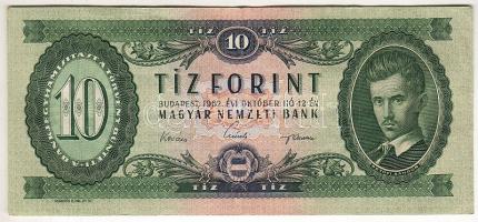 1962. 10Ft (variáns) sorozatszám "3"-as számjegyének felső része egyenes T:II