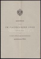 1902 Királyi fővadászmester kimutatása az 1902-es vadászévben az udvari vadászatokon lelőtt vadakról, 11 p / Statement of royal main huntmaster.