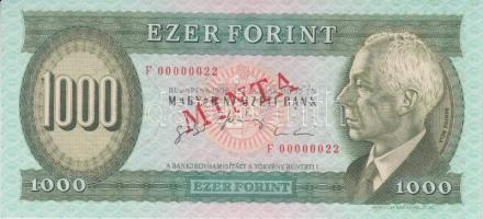 1996. 1000Ft "MINTA" perforációval és felülnyomással "F 00000022" sorszámmal T:I