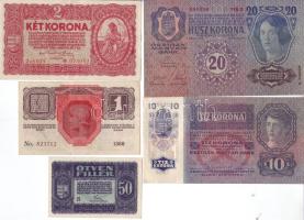 Kis korona tétel 1915-1920. 7 klf db 50f, 1K, 2K (2 típusban), 10K (2 klf), 20K T:I,II