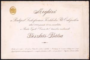 1928 Meghívó a Budapest Székesfővárosi Közlekedési Rt. Önképzőköre által rendezett Beszkár bálra.