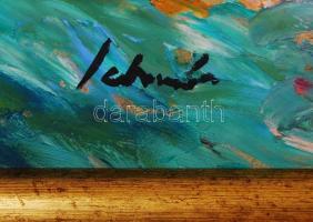 Schéner Mihály (1923-2009): Tájkép. Olaj, farost, jelzett, újszerű keretben, 50×70