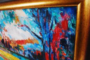 Schéner Mihály (1923-2009): Tájkép. Olaj, farost, jelzett, újszerű keretben, 50×70