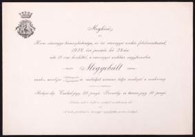 1928 Meghívó Heves vármegye törvényhatósága által rendezett megyebálra.