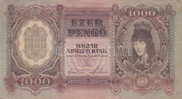 1943. 1000P T:III + 1945. 1000P vörös "MNB" bélyeggel T:II-(apró betépődés)