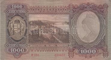 1943. 1000P T:III + 1945. 1000P vörös "MNB" bélyeggel T:II-(apró betépődés)