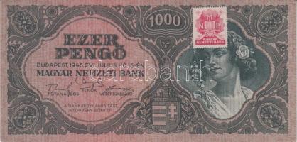 1943. 1000P T:III + 1945. 1000P vörös "MNB" bélyeggel T:II-(apró betépődés)