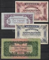 Kis tétel "V.H.-infla" 1944. 5P V.H. T:II Csak egyszer hajtva!, 10P V.H. T:II, 1946. 100.000Adóp. T:II Csak egyszer hajtva!, 1946. 500.000Adóp. T:II CSak egyszer hajtva!