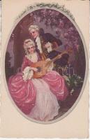 Baroque couple, Italian art postcard s: T. Corbella