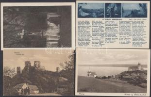 6 db régi magyar városképes lap: Hévízgyógyfürdő (1), Tihany (4), Bakony (1) és 1 db régi katonai motívum lap / 6 old Hungarian postcards and 1 old motive card, praying soldier