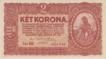 1920. 20f T:I + 1K T:II + 2K "2aa" (2x) egyugrású sorszámmal T:I