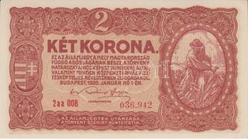 1920. 20f T:I + 1K T:II + 2K "2aa" (2x) egyugrású sorszámmal T:I