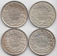 Svájc 1959/62/63/65. 1/2Fr Ag 4db T:2 Switzerland 1959/62/63/65. 1/2 Franc Ag 4pcs C:XF