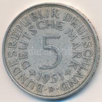 NSZK 1951D 5M Ag T:2 GFR 1951D 5 Mark Ag C:XF Krause KM112.1