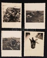 1941 Katonai fotók a II. vh-ból, Siklósnál lezuhant szerb gép roncsai és a Pécsnél ledobott szerb bomba maradványai, feliratozva minden kép, 4 db 6x7 cm