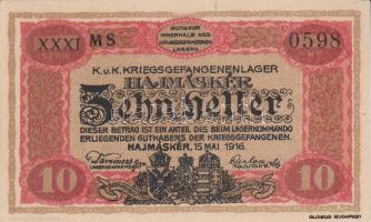 Hajmáskér/hadifogolytábor 1916. június 16. 10f + 20f + 50f + 1K + 2K + 5K + 10K mindegyik "MS" jelzéssel, közte római sorozat és arab sorszám teljes sorozat! T:I,I-