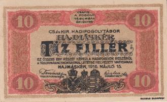 Hajmáskér/hadifogolytábor 1916. június 16. 10f + 20f + 50f + 1K + 2K + 5K + 10K mindegyik "MS&q...
