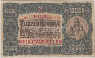 1923. 10.000K T.W nyomdahely jelöléssel "80 FILLÉR NYOLCVAN FILLÉR" felülbélyegzéssel T:III