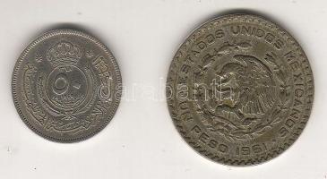 Jordánia 1949. 50F + Mexikó 1961. 1P Ag (Billon) T:2/3