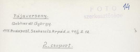 Cca 1970-1980 Gebhardt György: Pályaverseny; vintage alkotás, a szerző által feliratozva, a Fotó c. ...