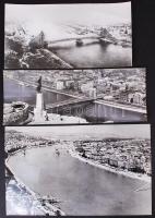 1901-1965 Az Erzsébet hidak története három panoráma képen; 1901 építés közben (repró) 18x35 cm; 1944 felrobbantva, 24x39; 1965 az átadott új Erzsébet híd, amerikai retussal feljavítva, 15x39 cm