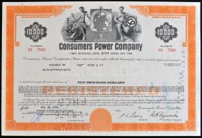Amerikai Egyesült Államok / Michigan 1976. Consumers Power Company áramszolgáltató cég jelzálog kötvénye 10.000$ T:I USA / Michigan 1976. Consumers Power Company first mortgage bond C:UNC