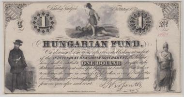 1852. 1$ "C" "Kossuth bankó" piros kézi sorszámozással T:I-(apró tűlyuk) Hungary 1852. 1 Dollar "C" with red serial number C:AU(tiny pin hole) Adamo G117/1b.