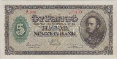 1926. 5P "A 036 017703" T:három helyen hajtásnyom, de vasalt, szép papír