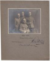 1916-1917 Katonai csoportkép, négy aláírással, hátul olvashatóan feliratozva; 10x13 cm