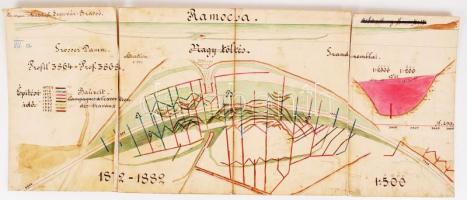 cca 1880 A Segesvár Brassói vasútvonalon épített ramocsai töltés tervrajza (ázott) / Plan of the dam on the Brasov Shigishoara railways (wet) 70x35 cm