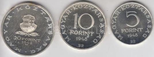 1948. 5Ft Ag "Petőfi" + 10Ft Ag "Széchenyi" + 20Ft Ag "Táncsics" "Szabadságharc" sor utánveretek T:PP Adamo EM1,2,3