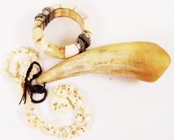 Csont karkötő és nyaklánc + övre köthető szarú tartó