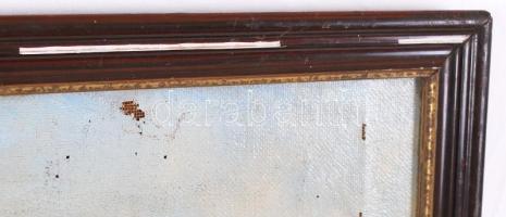 Németh jelzéssel: Őszi erdő vadásszal. Olaj, vászon, sérült, keretben, 62×30 cm