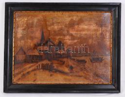 Fabó jelzéssel: Naiv városkép. Olaj, karton, keretben, 30×40 cm