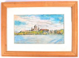 Kovács Ernő: Esztergom. Akvarell, papír, jelzett, üvegezett keretben, 16×27 cm